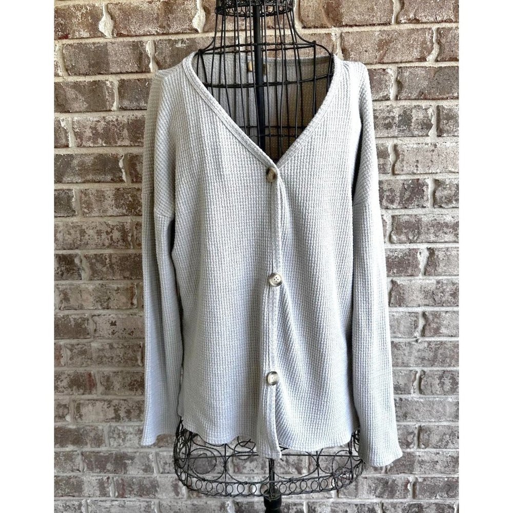 Piko 1988 Waffle Knit Cardigan Sz S Gray Button Oversized Sweater Henley…